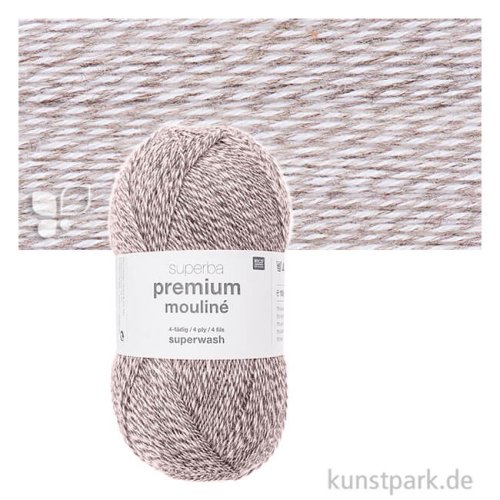 Rico Sockenwolle - Superba Premium Mouline 4-fädig, 100g, 380m Farbe | Beige-Weiß