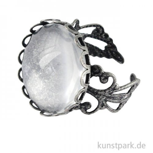 Ring mit Zierrand Vintage Collection - Rund, Durchmesser 2 cm mit Cabochon Altsilber