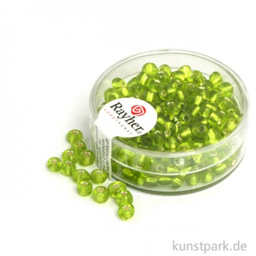 Rocailles mit Silbereinzug - 4 mm - 17 g Dose | Hellgrün