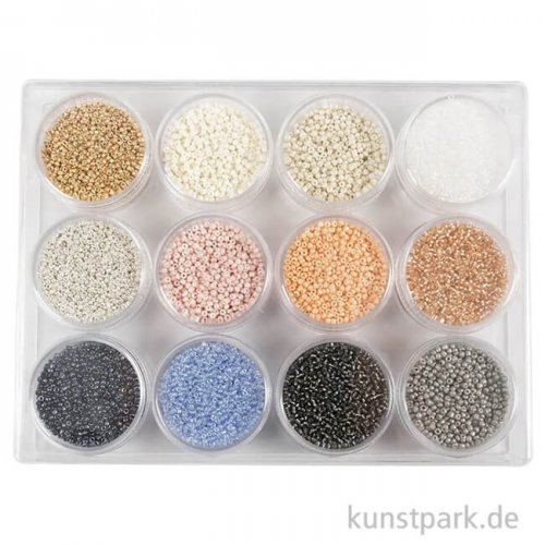Rocailles Perlen Set - sanfte Farben, 1,7 mm, 12 x 15g