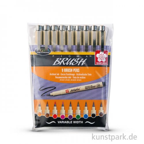 Sakura PIGMA Brush Pen Set - 9 verschiedene Farben