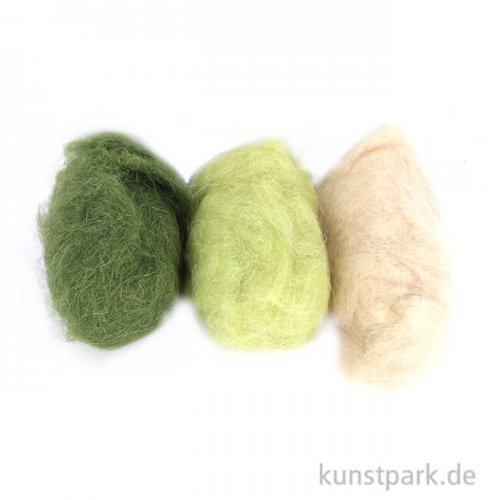 Schafwolle - Grün-Mix, 3x10g sortiert