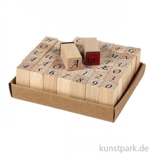 Holzstempel - Alphabet Romantik, 1,3 cm, 42 Stück sortiert