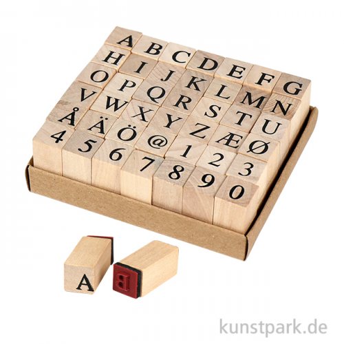 Holzstempel - Alphabet Trendy, 1,3 cm, 42 Stück sortiert
