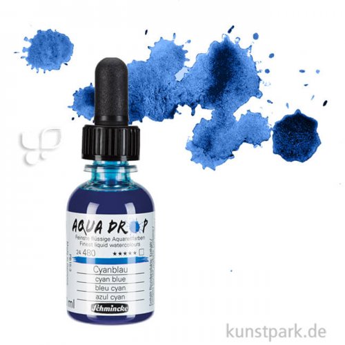 Schmincke AQUA Drop - flüssige Aquarellfarbe, 30 ml Einzelfarbe | Cyanblau