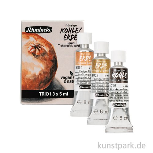 Schmincke Flüssige Kohle + Erde Kartonset, 3 x 5 ml