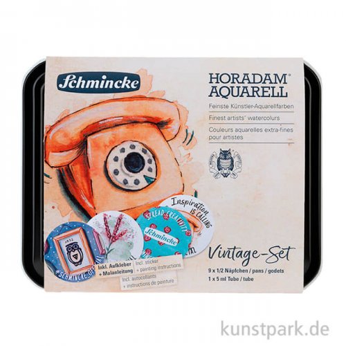 Schmincke HORADAM Aquarell Vintagekasten - 9 x 1/2 Näpfchen + Deckweiß