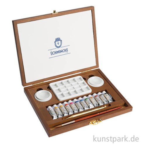 Schmincke HORADAM Aquarellkasten, Retro II, Holz, 12 x 5 ml + Zubehör