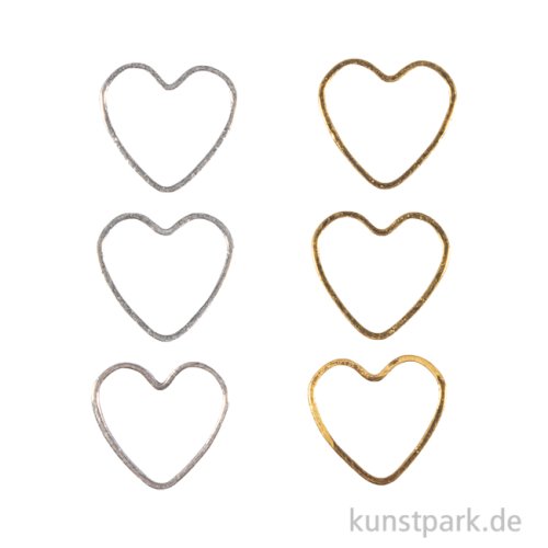 Schmuck Zierelemente Herz, Gold + Silber, 10 x 11 mm, 6 Stück