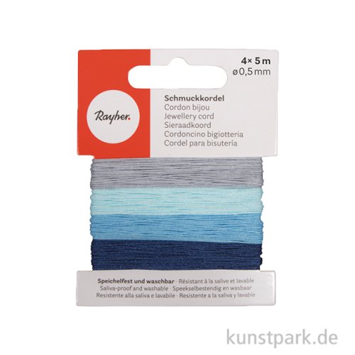 Schmuckkordeln, 0,5 mm, Blaugrau, 4 Farben, je 5 Meter