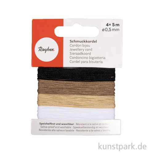 Schmuckkordeln, 0,5 mm, Natur, 4 Farben, je 5 Meter