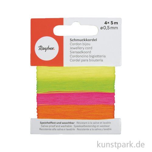 Schmuckkordeln, 0,5 mm, Regenbogen, 4 Farben, je 5 Meter