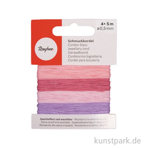 Schmuckkordeln, 0,5 mm, Rosé, 4 Farben, je 5 Meter