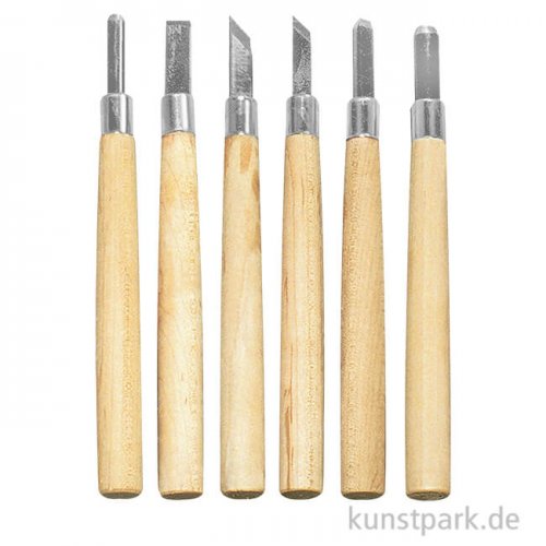 Schnitzwerkzeug Basis-Set, 6 teilig mit Holzgriffen