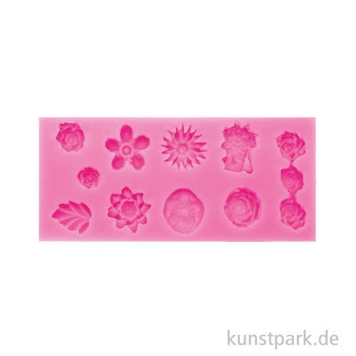 Silikon Gießform - Blumen, 12 Motive, 12,9 x 5,9 x 1,2 cm