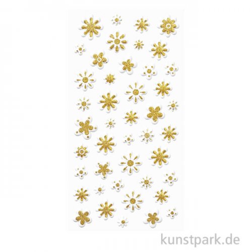 Softy Sticker - Blüten, Weiß / Gold