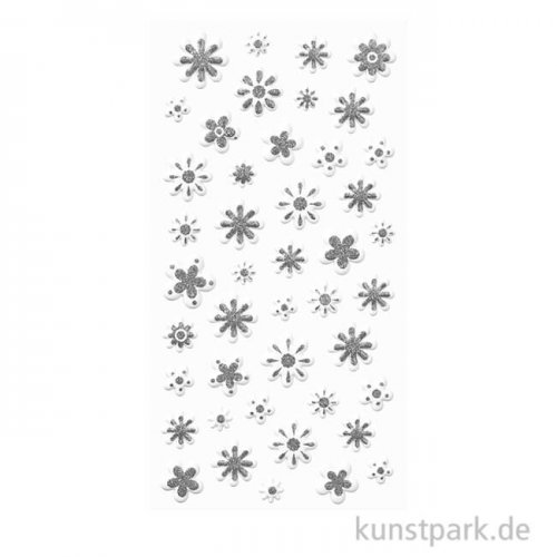 Softy Sticker - Blüten, Weiß / Silber