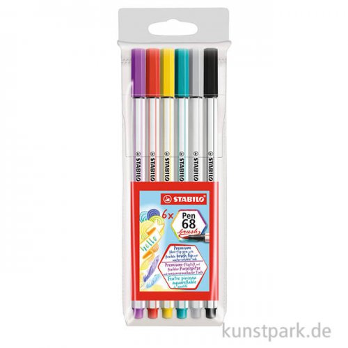 STABILO Pen 68 brush - 6er Kunststoffetui