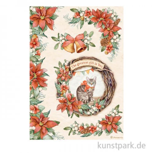 Stamperia Reispapier - All Around Christmas Garland with Cat, DIN A4
