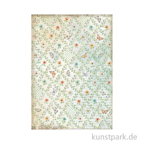 Stamperia Reispapier - Daisy Art Flowers And Butterfly Pattern, DIN A4