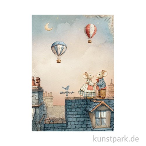 Stamperia Reispapier - Family Mice On The Roof, DIN A4