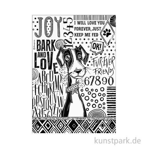 Stamperia Reispapier - Furry Friends Dog Black and White, DIN A4