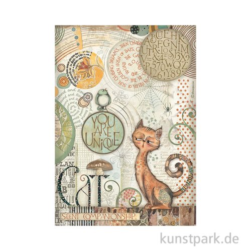 Stamperia Reispapier - Furry Friends You Are Unique Cat, DIN A4