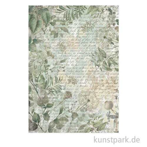 Stamperia Reispapier - Herbarium Silvae Leaves Background, DIN A4
