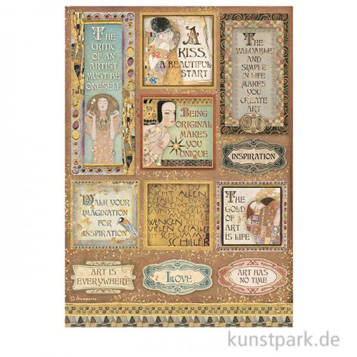 Stamperia Reispapier - Klimt Quotes and Labels, DIN A4