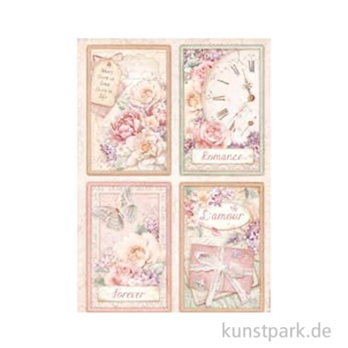 Stamperia Reispapier - Romance Forever 4 Cards, DIN A4