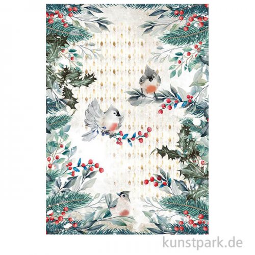 Stamperia Reispapier - Romantic Christmas Birds, DIN A4