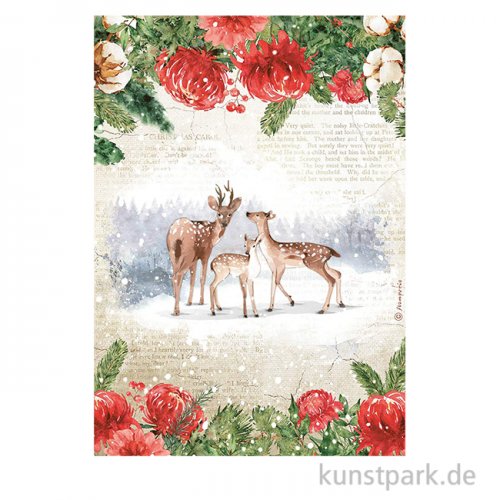 Stamperia Reispapier - Romantic Home for the Holidays Deers, DIN A4