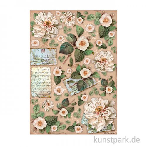 Stamperia Reispapier - Vintage Library Flowers and Letters, DIN A4