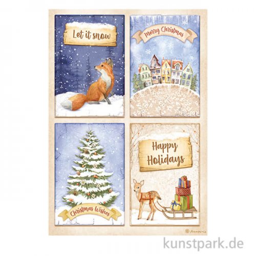Stamperia Reispapier - Winter Valley 4 Cards Fox, DIN A4