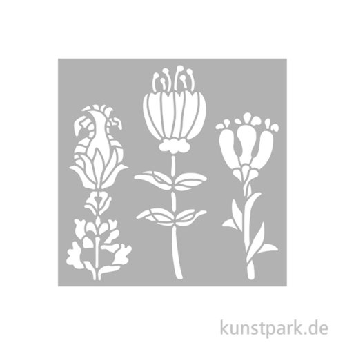 Stamperia Schablone - Furry Friends Stylized Flowers, 12 x 12 cm