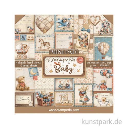 Stamperia Scrapbooking Mini Pad - Baby, 6 Blatt, 30,5 x 30,5 cm