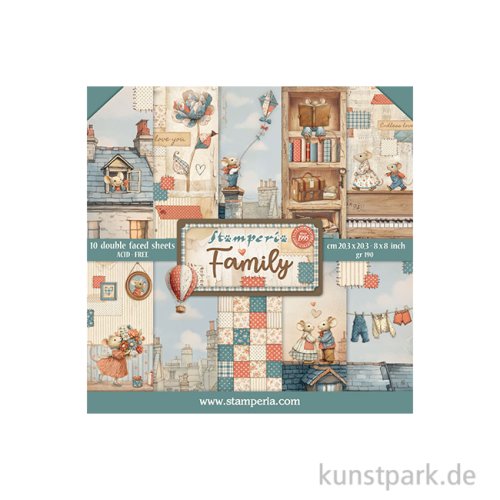 Stamperia Scrapbooking Pad - Family, 20,3 x 20,3 cm