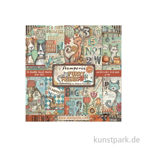 Stamperia Scrapbooking Pad - Furry Friends, 20,3 x 20,3 cm