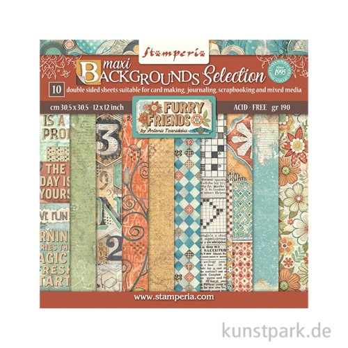 Stamperia Scrapbooking Pad - Furry Friends Backgrounds, 30,5 x 30,5 cm