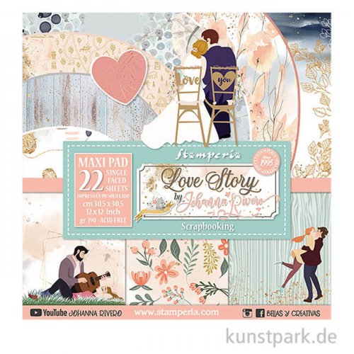 Stamperia Scrapbooking Pad - Love Story, 30,5 x 30,5 cm, 22 Blatt