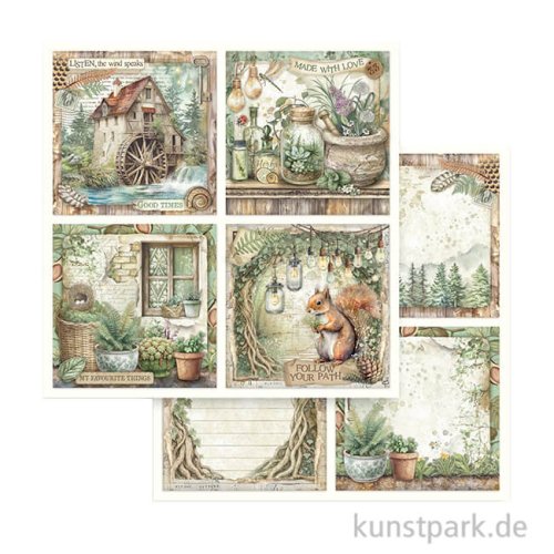 Stamperia Scrappapier - Herbarium Silvae 4 Cards, 30,5 x 30,5 cm