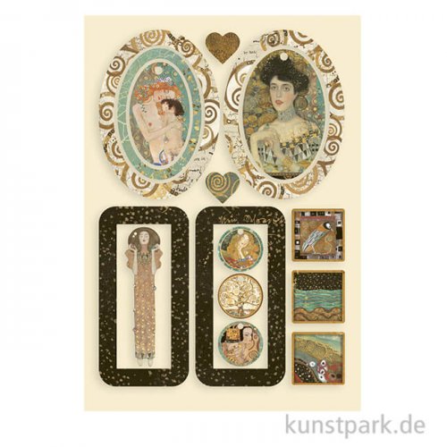 Stamperia Wooden Shapes - Klimt Bag Handles and Hearts, DIN A5