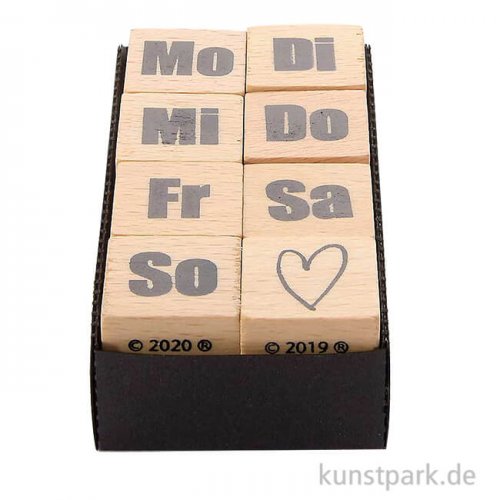 Stempel Set - Wochentage und Herz, 8 Holzstempel