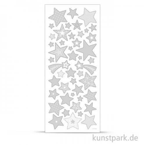 Sticker aus transparenter Silberfolie Sterne, 10x24 cm, Silber
