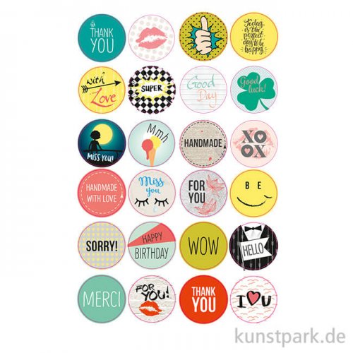 Sticker rund - Cool Wishes, selbstkebend, 24 Stück sortiert