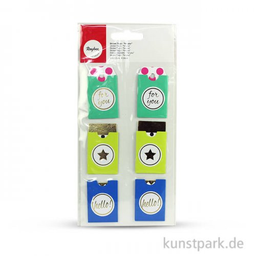 Sticker Tags - For you - Bunt, 3,2 x 5,3 cm, 6 Stück sortiert