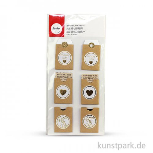 Sticker Tags - Made with love - Kraft, 3,2 x 5,3 cm, 6 Stück sortiert