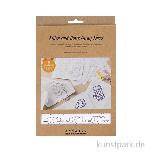 Stickvliese, Wasserlöslich, A5, 6 Blatt, Deko-Designs