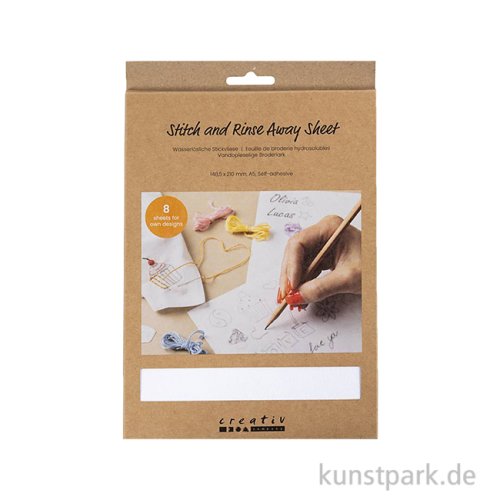 Stickvliese, Wasserlöslich, A5, 8 Blatt, Blanko-Weiß