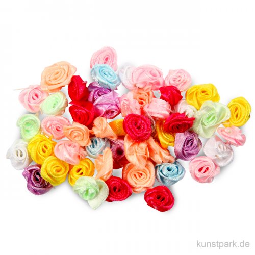 Stoffdekoration Rosenknospen aus Satin, 14-18 mm, 50 Stück sortiert
